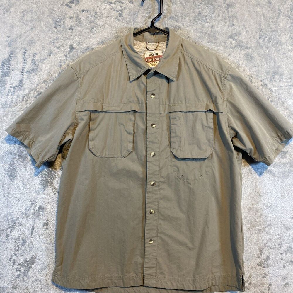 Eddie Bauer Mens Short Sleeve Shirt‎ Sz L Tan Vented Fishing Outdoors Camping
